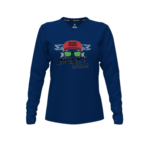 [FTLVCFNV-FYXS-LOGO3] Decker Comfort T-Shirt (Female Youth XS, Navy, V Neck, Logo 3, Long Sleeve)