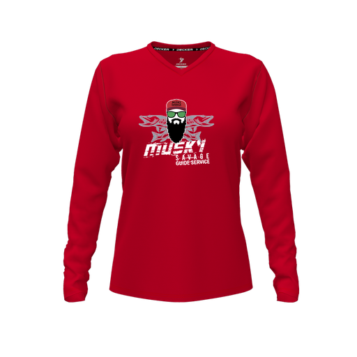 [CUS-DFW-TEES-CMF-VNK-LSL-RED-FYXS-LOGO1] Comfort T-Shirt (Female Youth XS, Red, V Neck, Logo 1, Long Sleeve)