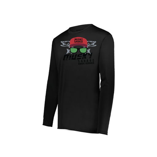 [222823.080.S-LOGO3] Youth LS Smooth Sport Shirt (Youth S, Black, Logo 3)