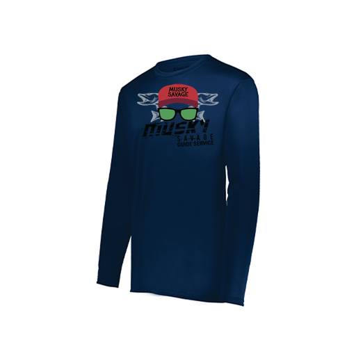[222823.065.S-LOGO3] Youth LS Smooth Sport Shirt (Youth S, Navy, Logo 3)